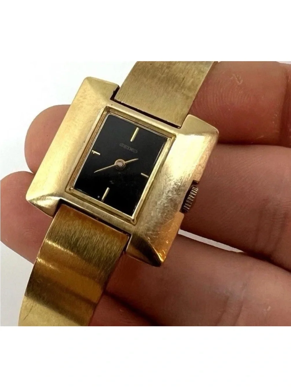 Seiko mechanical Gold-Tone Women's Bracelet Watch with Black Dial